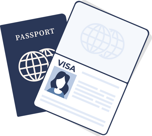 Passport open visa page.
